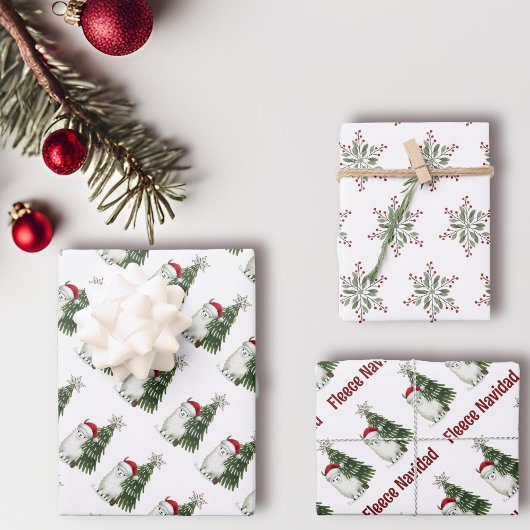 Feuille De Papier Cadeau Feuille cadeau Alpaca "Fleece Navidad" Ensemble de
