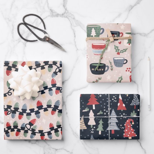 Feuille De Papier Cadeau Feux de Noël, Robe & Cocoa (Recto)