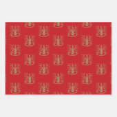 Feuille De Papier Cadeau Feux de Noël rouge vert noir bougies or mignonnes (Devant)