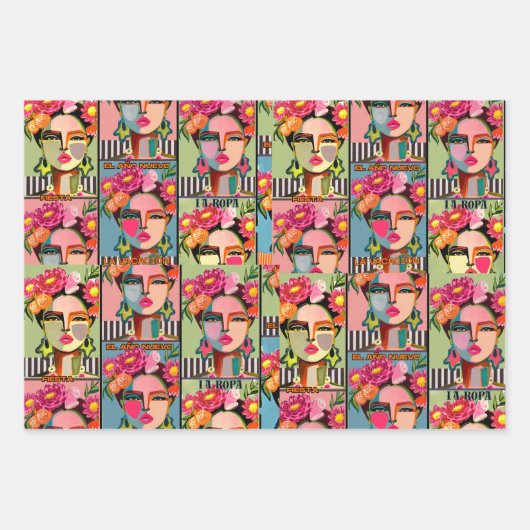 Feuille De Papier Cadeau Fiesta Floral (Devant)