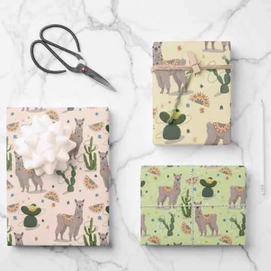 Feuille De Papier Cadeau Fiesta Llama Cactus (Recto)