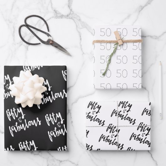 Feuille De Papier Cadeau Fifty & Fabulous - Fun 50e anniversaire (Recto)