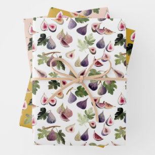 Feuille De Papier Cadeau Figes aquarelle blanc et jaune ocre et blanc