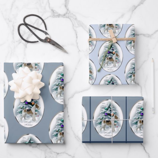 Feuille De Papier Cadeau Fil Fox Terrier cadeaux de Noël (Recto)