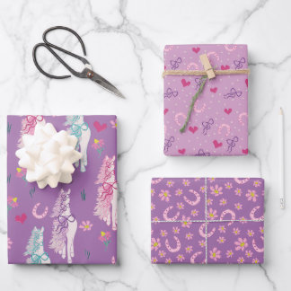 Feuille De Papier Cadeau Fille amoureuse du cheval motif violet
