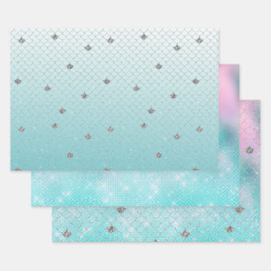 Feuille De Papier Cadeau Fille Aqua Parties scintillant d'argent Épargne M