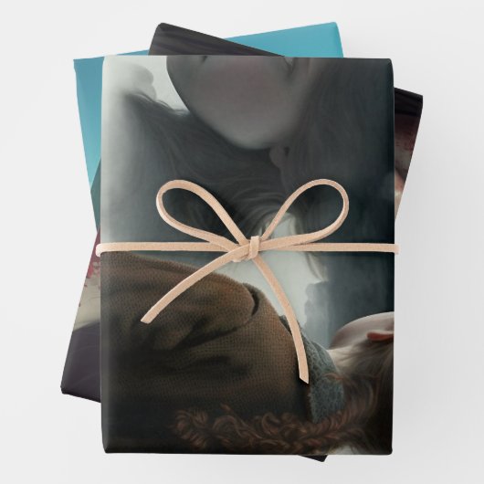 Feuille De Papier Cadeau Fille avec des nuages (En situation)