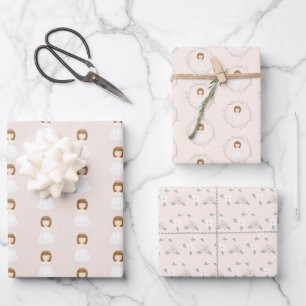 Feuille De Papier Cadeau Fille Communion priant