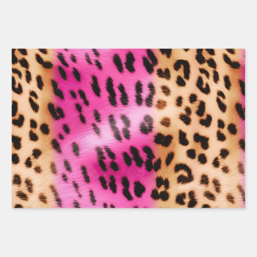 Feuille De Papier Cadeau Fille Crème rose Empreinte de léopard noir (Devant 2)