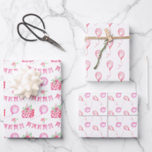 Feuille De Papier Cadeau Fille de ballon Coquette rose Anniversaire
