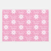 Feuille De Papier Cadeau Fille de Noël Motif rose et blanc (Devant 3)