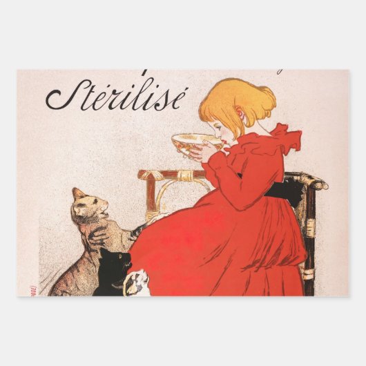 Feuille De Papier Cadeau Fille en Robe Rouge Boire Lait Steinlen Poster (Devant 2)