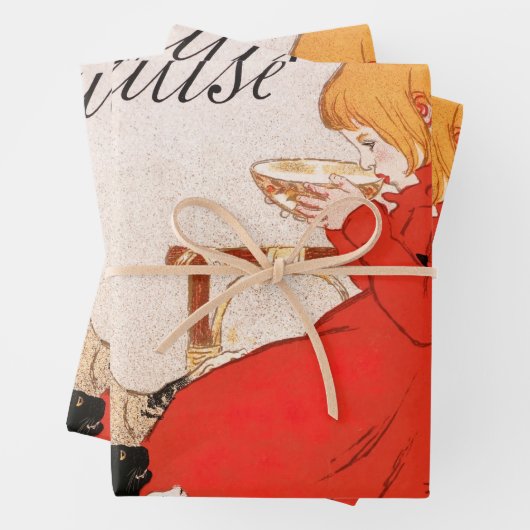 Feuille De Papier Cadeau Fille en Robe Rouge Boire Lait Steinlen Poster (En situation)