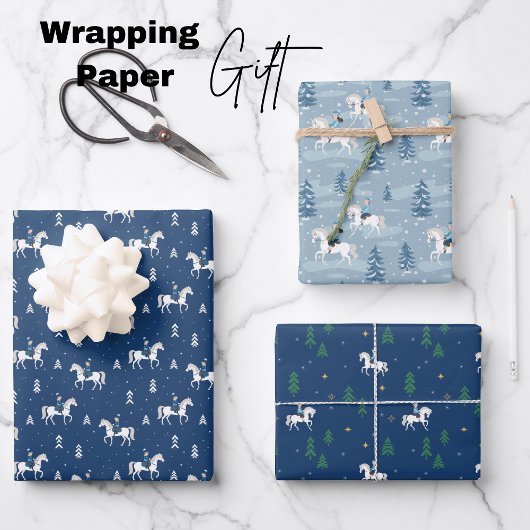 Feuille De Papier Cadeau Fille équitation en hiver