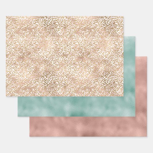 Feuille De Papier Cadeau Fille Glam Empreinte de léopard rose or (Lot)