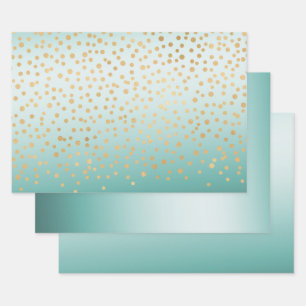 Feuille De Papier Cadeau Fille Glam Gold Confetti Mint Ombre