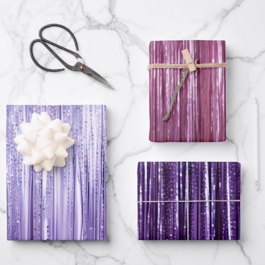 Feuille De Papier Cadeau Fille Lavande Violet Glam Tinsel Grilles (Recto)