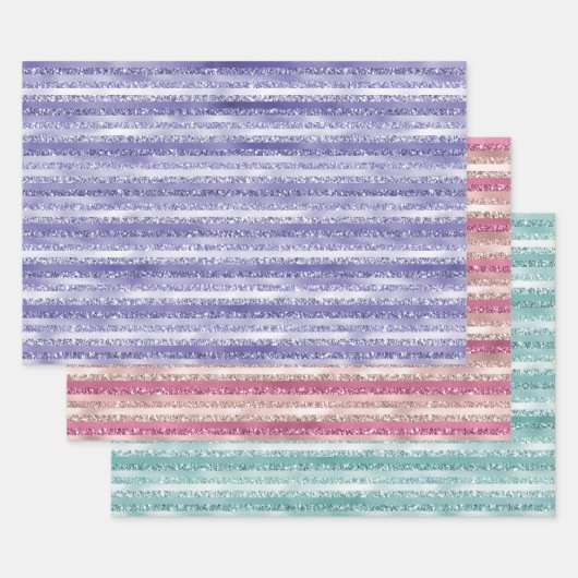 Feuille De Papier Cadeau Fille Parties scintillant violet rayures de glam (Lot)