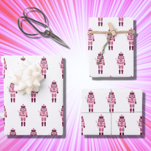 Feuille De Papier Cadeau Fille Pink Nutcracker Aquarelle Noël