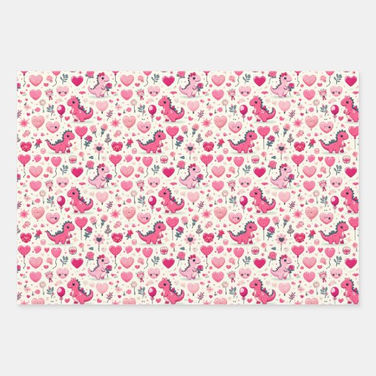 Feuille De Papier Cadeau Fille Pop Dinosaur Saint Valentin (Devant 3)