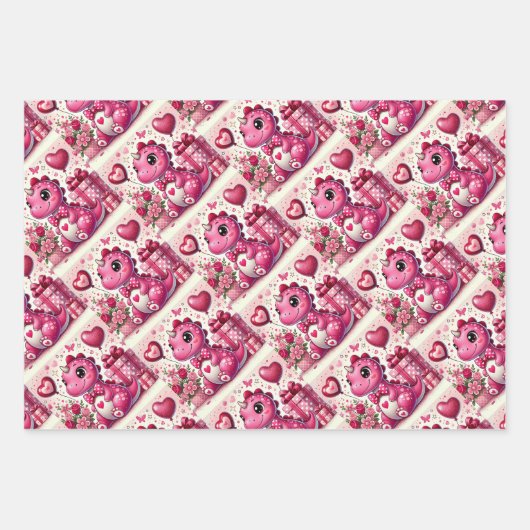 Feuille De Papier Cadeau Fille Pop Dinosaur Saint Valentin (Devant)