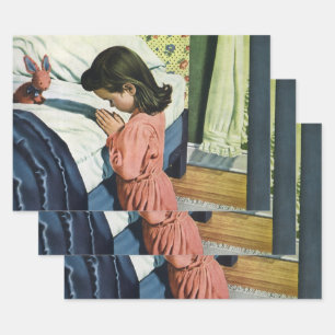 Feuille De Papier Cadeau Fille priant à l'heure du coucher, la prière du Se