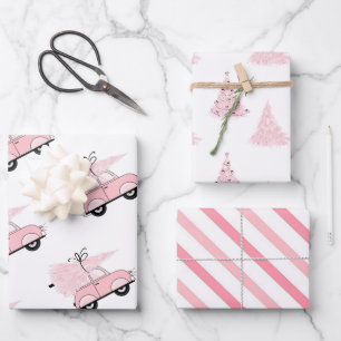 Feuille De Papier Cadeau Fille Retro Chic Rose Noël