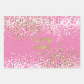 Feuille De Papier Cadeau Fille Rose Blanc Or Confetti Étincelle (Devant)