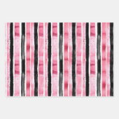 Feuille De Papier Cadeau Fille rose blanc rayures noires (Devant 2)