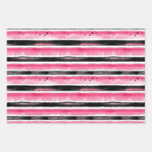 Feuille De Papier Cadeau Fille rose blanc rayures noires (Devant)