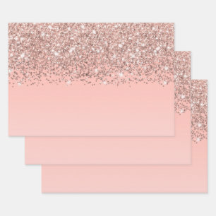 Feuille De Papier Cadeau Fille Rose Gold Confetti Pink Gradient Ombre