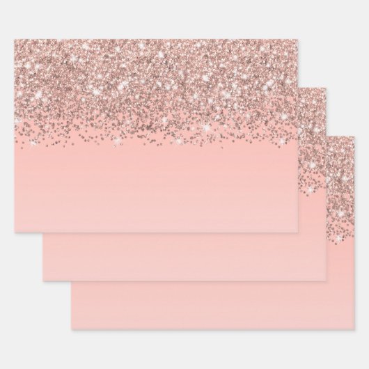 Feuille De Papier Cadeau Fille Rose Gold Confetti Pink Gradient Ombre (Lot)