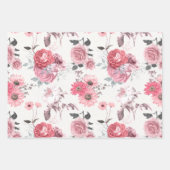 Feuille De Papier Cadeau Fille rose gris floral Pastel (Devant)