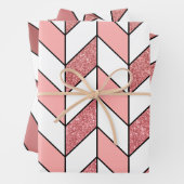 Feuille De Papier Cadeau Fille Rose Rose Parties scintillant Or Herringbone (En situation)
