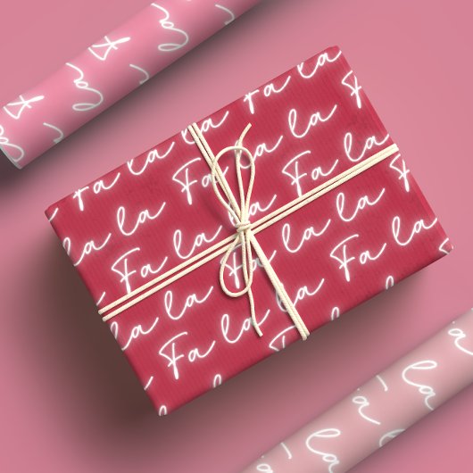 Feuille De Papier Cadeau Fille Rose & Rouge Fa La La Calligraphy Noël