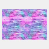 Feuille De Papier Cadeau Fille Rose Violet Aqua Glitzy Sirène Stripes (Devant)