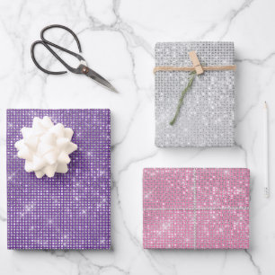 Feuille De Papier Cadeau Fille violet argenté rose brillant