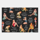 Feuille De Papier Cadeau Filles Retro-Up Personnalisées (Devant 3)