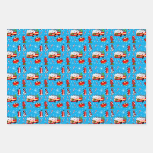 Feuille De Papier Cadeau Firefighter Christmas With Santa and Dalmatian (Devant 3)