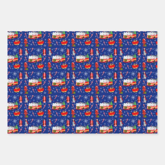 Feuille De Papier Cadeau Firefighter Christmas With Santa and Dalmatian (Devant)