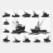 Feuille De Papier Cadeau Fishing Boat Silhouette Pattern Wrapping Paper (Devant 2)