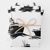 Feuille De Papier Cadeau Fishing Boat Silhouette Pattern Wrapping Paper (En situation)