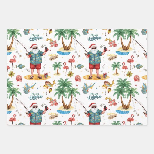 Feuille De Papier Cadeau Fishing Lovers Christmas with Santa Claus (Devant)
