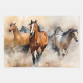Feuille De Papier Cadeau "Five Wild Mustangs" Aquarelle Occidentale Dusty (Devant 3)