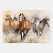 Feuille De Papier Cadeau "Five Wild Mustangs" Aquarelle Occidentale Dusty (Devant)