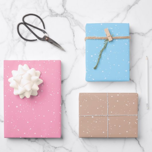 Feuille De Papier Cadeau Flacons de neige d'hiver sur rose, bleu et Brown (Recto)