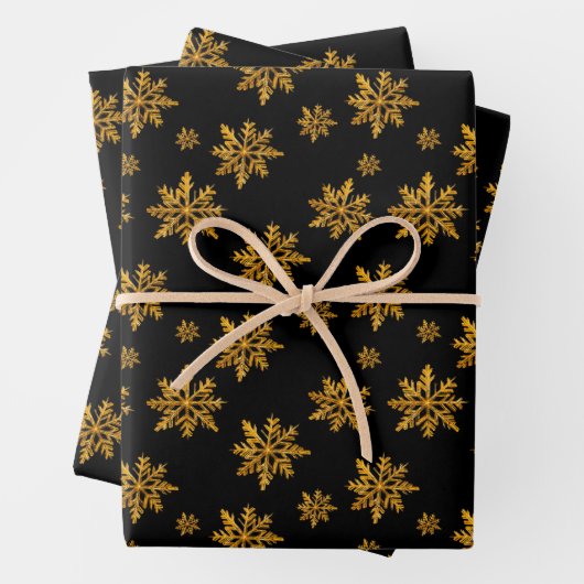 Feuille De Papier Cadeau Flacons de neige en cristal de Noël en noir (En situation)