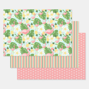Feuille De Papier Cadeau Flamant rose, Ananas, Monstera Tropical