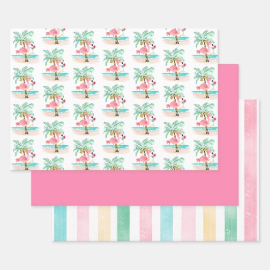 Feuille De Papier Cadeau Flamant rose Beach Anniversaire tropical (Lot)