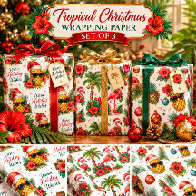 Flamant Rose de Noël Tropical aux Ananas